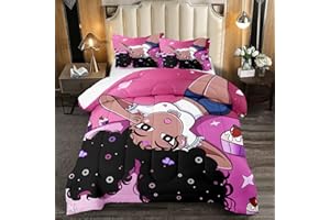 FJKJHKGJ African American Comforter Sets for Girls, Black Girls Kids Comforter Sets 2 Piece Pink Twin Size Bedding with 1 Pillowcase