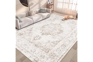 ZOMFY Area Rug 6x9 Vintage Rug: Washable Indoor Medallion Rugs Low Pile Distressed Floor Carpet Retro Accent Rug for Living Room Bedroom Kitchen Dining Table Home Office(Beige, 6'x9')