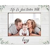 HUKINE Boy Mother Picture Frame 5x7, Boy Son Gifts for Birthday Christmas from Mom Mama, Life is Just Better With Boys Picture Photo Frames for Tabletop Desk Decor