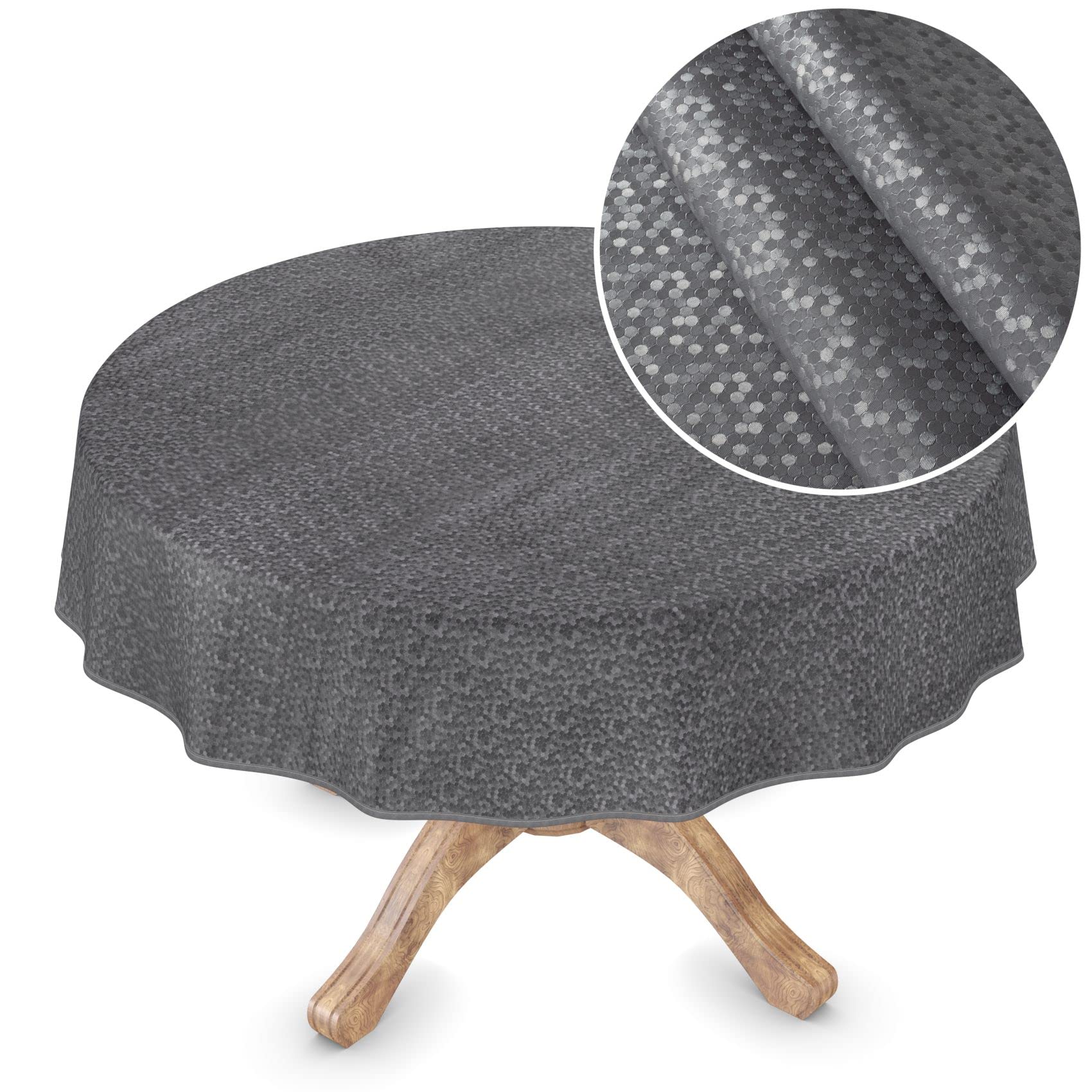 ANRO Premium Oilcloth Tablecloth Vinyl Oilcloth Washable Round 150 cm Dots Anthracite Elegant Wipe Clean — image 1