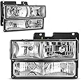 AUTOSAVER88 Headlight Assembly Compatible with 1990-2000 Chevy GMC C1500 C2500 C3500 K1500 K2500 K3500 C/K Suburban Blazer 95-99 Tahoe 1992-1999 Yukon Pickup Truck Headlamp with Bumper Lights