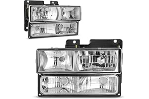 AUTOSAVER88 Headlight Assembly with Bumper Lights Compatible with 1990-1999 Chevy C/K Suburban Silverado Tahoe Blazer GMC C/K Yukon Pickup Truck Headlamps
