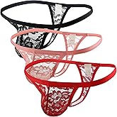 eywlwaar Mens G-String Thongs Underwear Sexy Low Rise Lace Panties