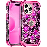 Casetego for iPhone 15 Pro Max Case,Glow in The Dark Three Layer Heavy Duty Sturdy Shockproof Full Protection Rugged Hard PC+Soft TPU Bumper Case for Apple iPhone 15 Pro Max 6.7 inch,All Hot Pink