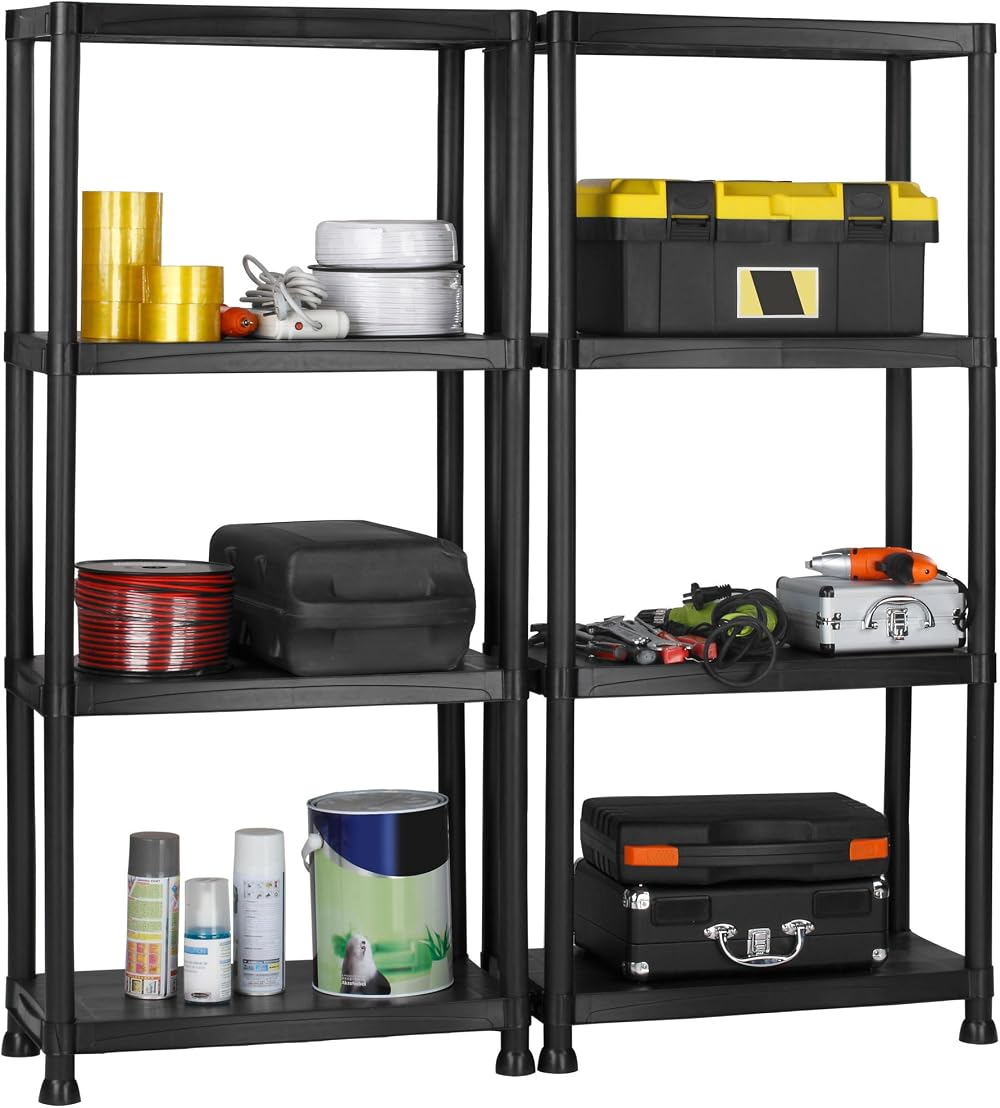 VonHaus 4 Tier Garage Shelving Units Pack of 2 Weatherproof Plastic Shelves