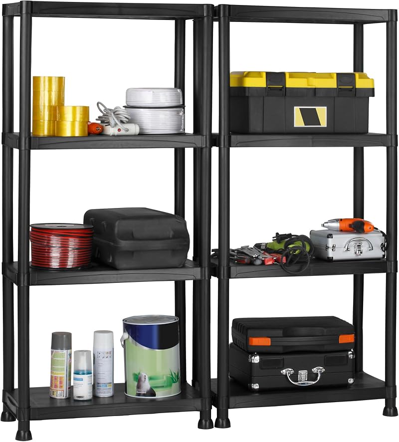 VonHaus 4 Tier Garage Shelving Units Pack of 2 Weatherproof Plastic Shelves
