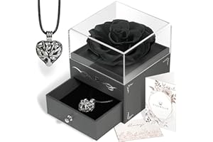 VISIBILIO Real Black Rose, Infinity Rose, Forever Rose with Necklace, Eternal Love Rose, Aromatherapy Necklace for Girlfriend, for Women, Birthday Gifts for Her, Black for Mom