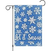 Wodison Snowflake Winter Garden Flag 12x18 Inch Double Sided, Let It Snow Winter Farmhouse Yard Outdoor Burlap Decorative Flag
