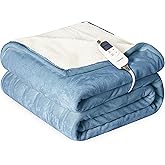 Cozorbt Heat Blanket 50”x60” Throw,Soft Flannel & Sherpa Reversible Electric Blanket with 10 Heat Settings,12 Timer Setting and 3 Hours Auto-Shut Off,ETL Certified Machine Washable,Light Blue