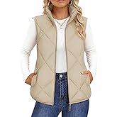 YUCOLEN Women's Quilted Vest Stand Collar Lightweight Zip Padded Gilet Sleeveless Jackets Coats Outerwear with Pockets