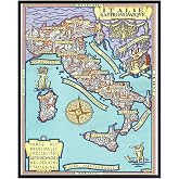 Map of Italy Wall Art - Italian Food Poster 8x10 - Vintage Retro Style Map - Rome Tuscany Florence Venice - Gastronomique Travel Print - Italian Cuisine Gifts - Home Decor Artwork