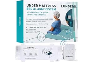 Lunderg Under Mattress Bed Alarm for Elderly Adults - Wireless Sensor Pad with Early Alert & Pager - Bed Alarms and Fall Prevention for Elderly and Dementia Patients - Reduces False Alarms