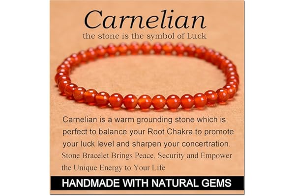 Massive Beads Carnelian - Stone of Luck - Handmade Yoga Stretch Elastic Bracelet Natural Stone Crystal Healing Power Energy Gifts for Unisex Adult 4mm