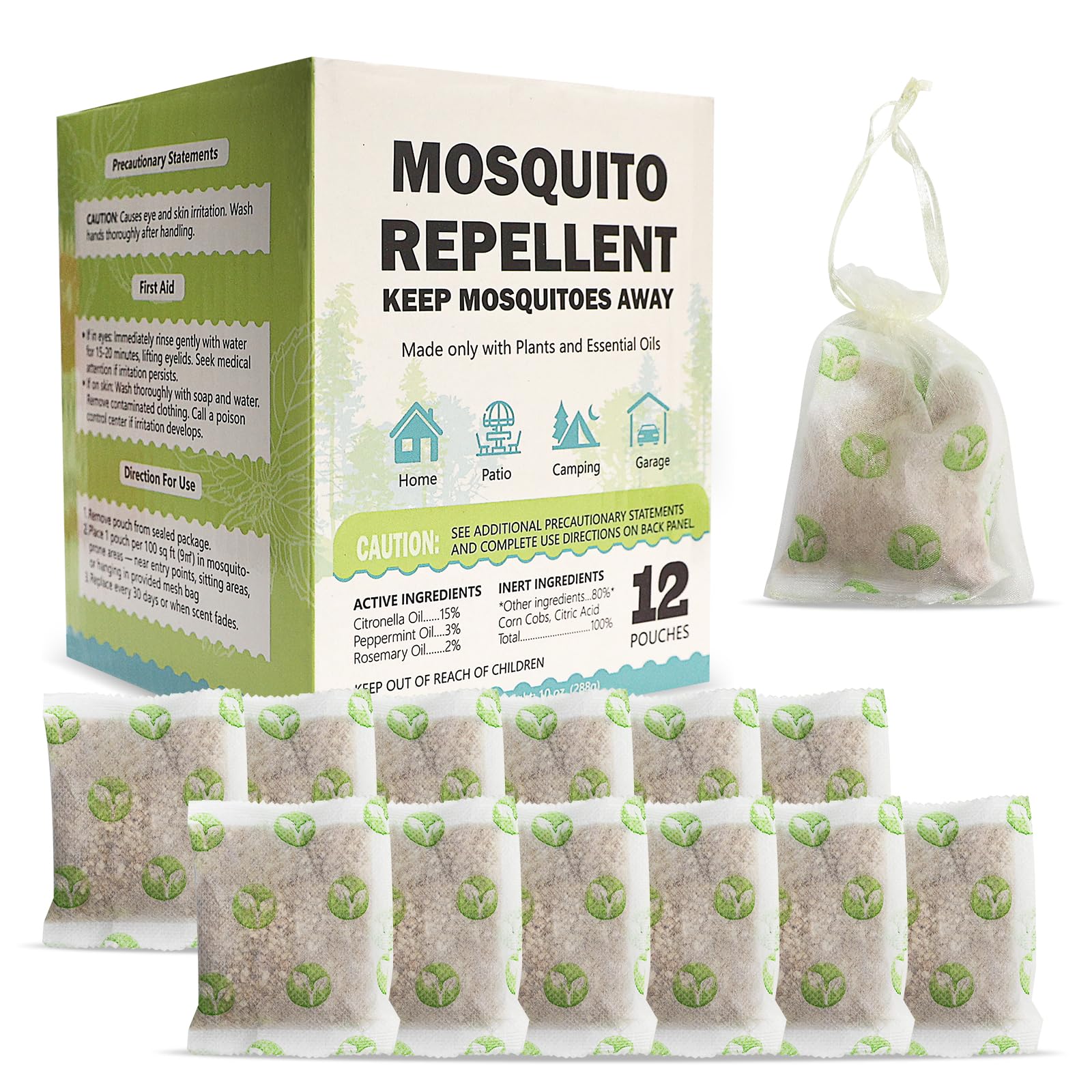 Mosquito Repellent Outdoor Patio - Mosquito Repellent Outdoor Powerful Indoor & Outdoor Protection - Mosquito Deterrent for Yard Camping 12 Pack, Green 0709