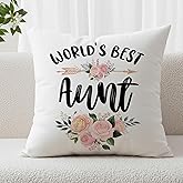 MNASAIOO Aunt Gifts Decorative Throw Pillow Covers, World's Best Aunt Gifts for Auntie Mom Mother's Day Christmas Holiday, Rustic Floral Pillow Cases Decor for Bed Couch Bedroom 18x18in