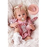 BABESIDE Reborn Baby Dolls - 17 Inch Soft Body Realistic Baby Doll Girl Lovely Awake Blond Curly Hair Girl Bebe Reborn de Silicona Real Life Baby Dolls with Gift Box for Kids Age 3+ Collectors