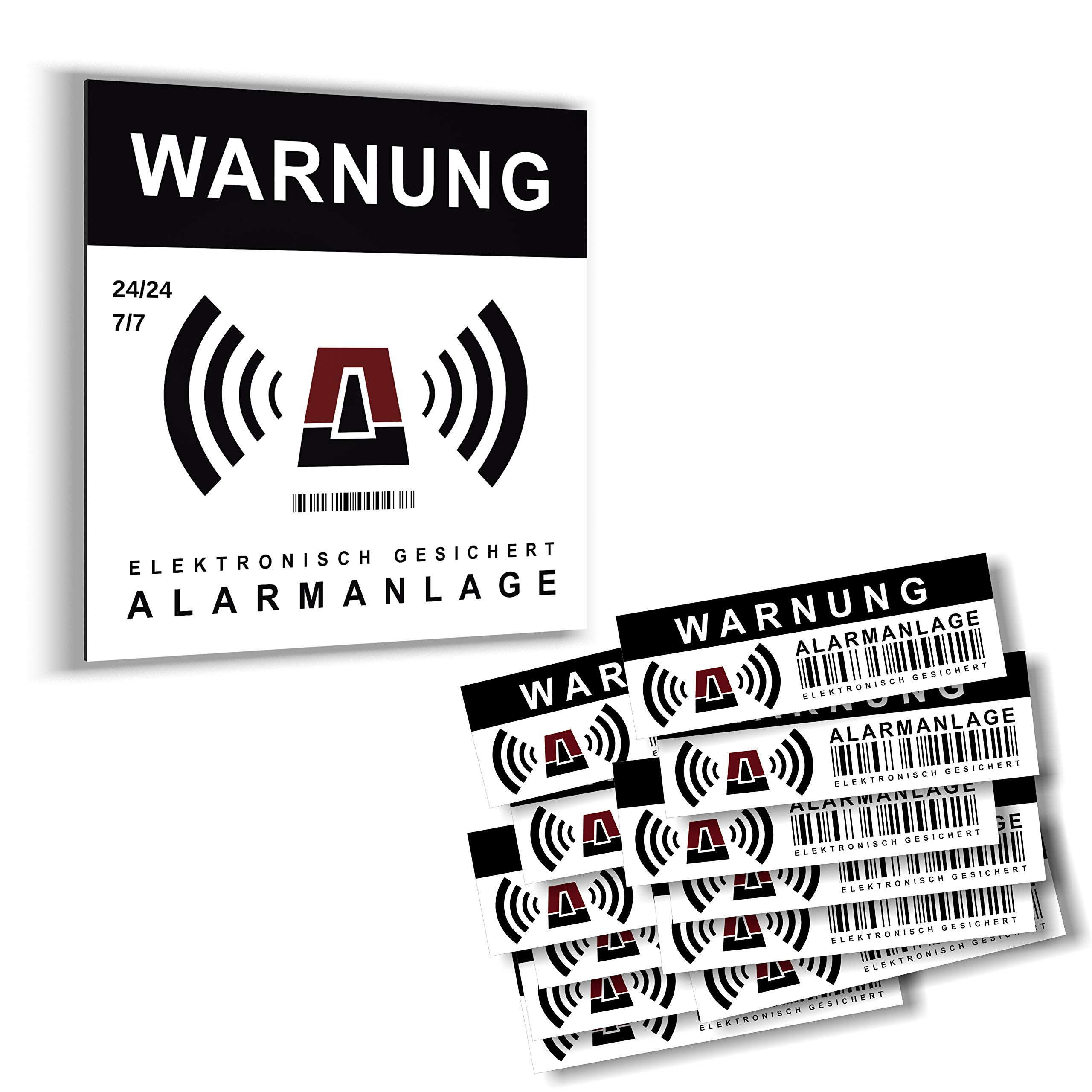 imaggge.com Pack of 12 Stickers and 15 cm Square Aluminium Sign, Warning Alarming Deterrent for Thieves - Ultra Resistant to Scratches, Rain, Frost, UV — image 1