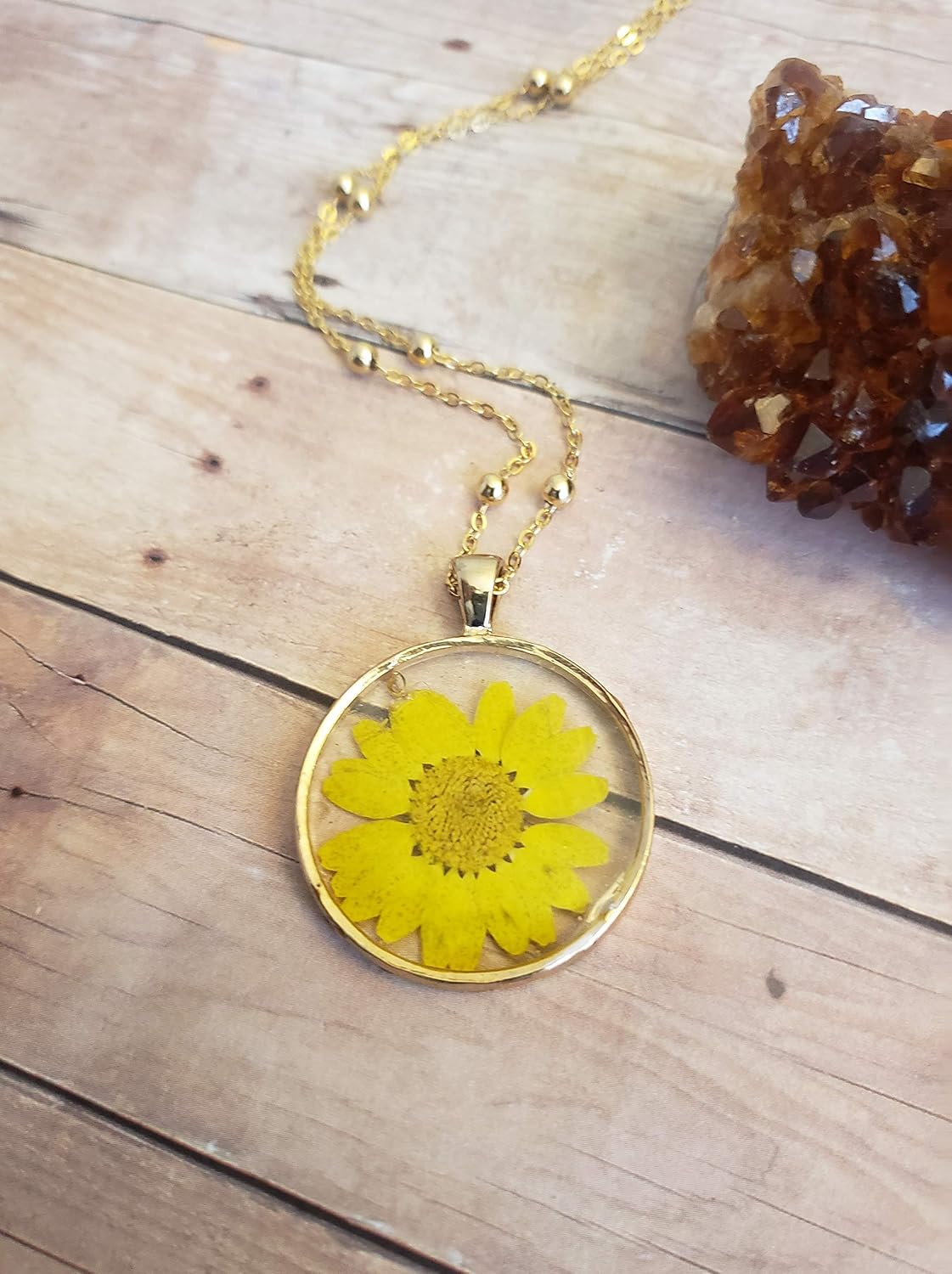 You Are My Sunshine Sunflower Necklace Pendant. Real Sunflower Gift for Women