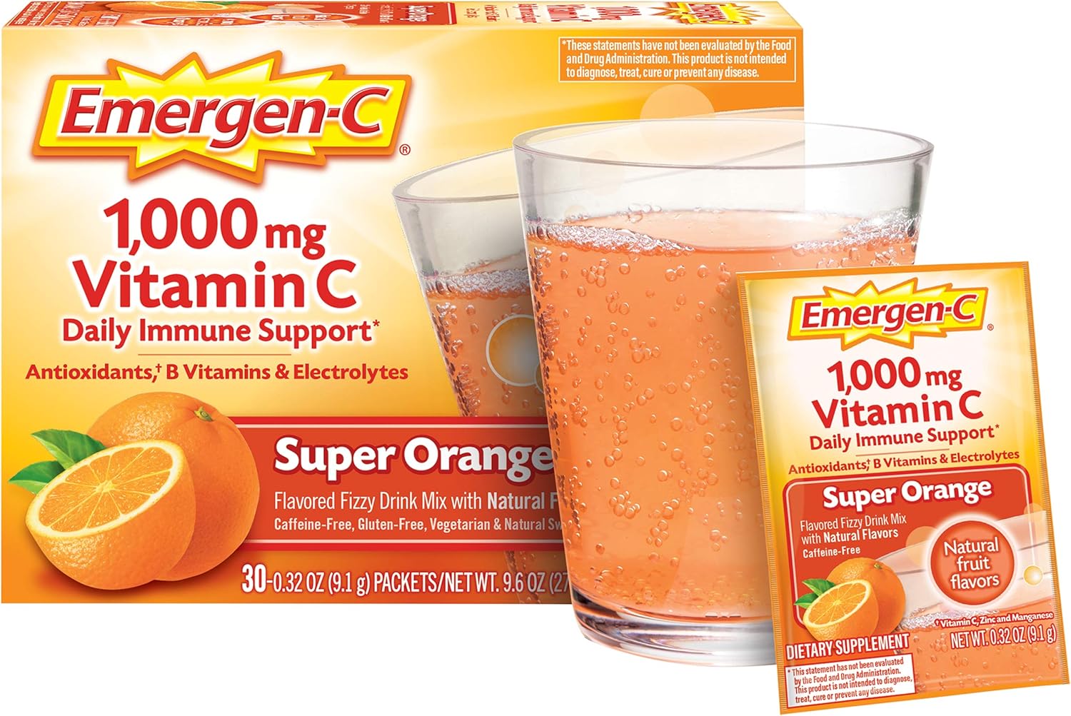 Emergen-C, Vitamin C 1000mg Pwdr Sup Orange, 30 Ct: Health & Personal Care