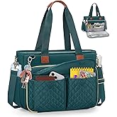 RAINSMORE Teacher Tote Bag for Women Work Bags 15.6 Inch Laptop Tote Bag with Large Cup Holder Nurse Bag Computer Handbag