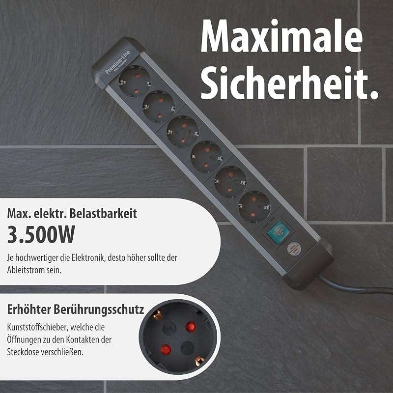 Premium-Alu-Line Steckdosenleiste 6-Fach, 3m