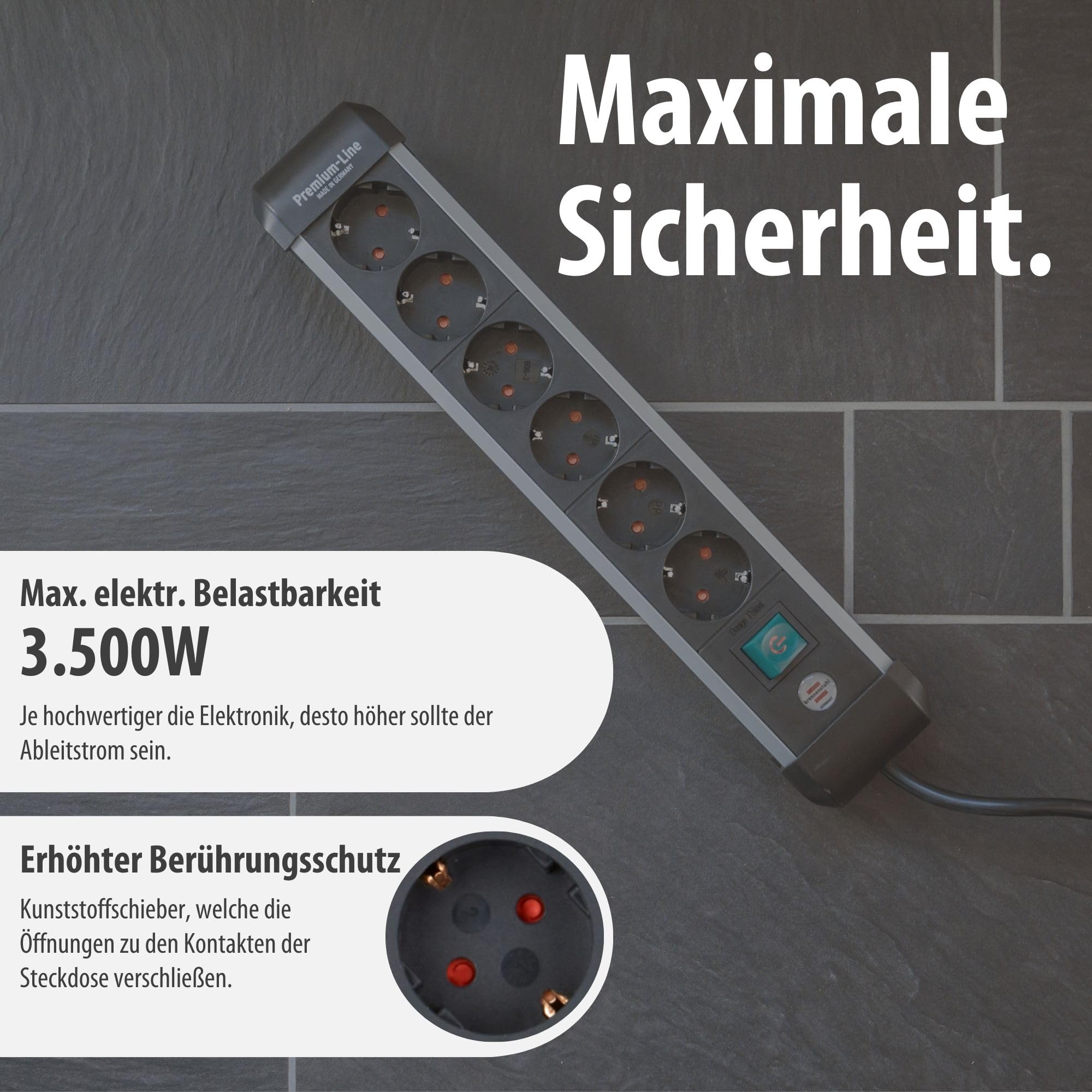 Brennenstuhl Premium-Alu-Line Steckdosenleiste 6-Fach/Steckerleiste aus hochwertigem Aluminium (Mehrfachsteckdose mit Schalter und 3m Kabel, Made in Germany) 5