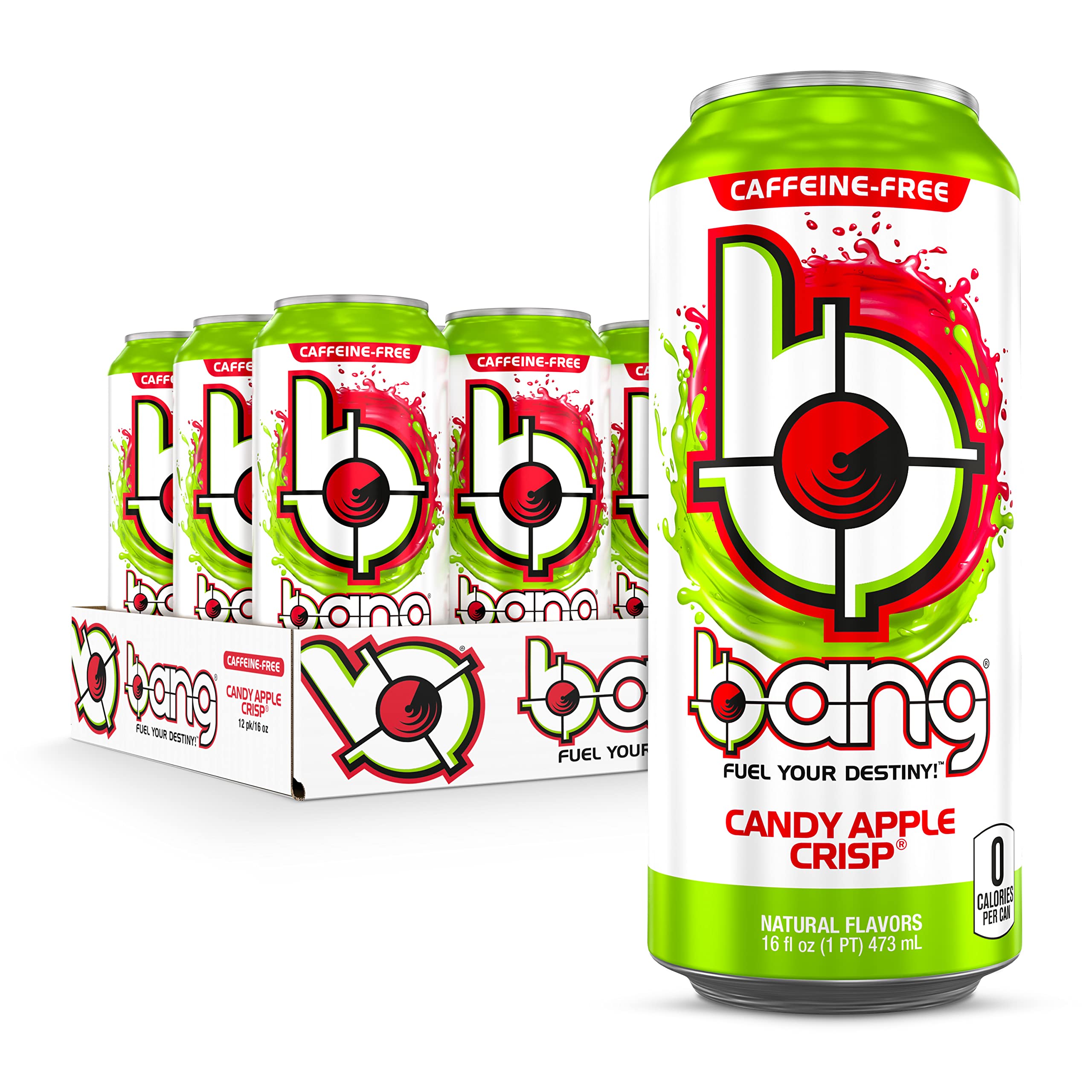 Bang Caffeine-Free, Candy Apple Crisp Energy Drink, Zero-Sugar Bang Energy Drink, 16-Ounce (Pack of 12)