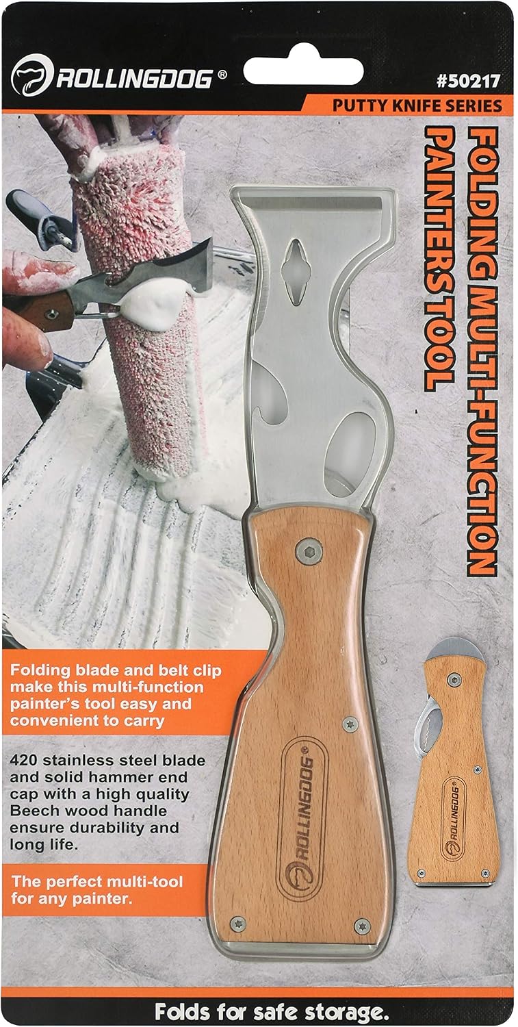 ROLLINGDOG Painters Tool Folding 9 in 1 Stainless Steel Paint Scraper Putty Filling Knife for DIY Projects Easy Cleanning