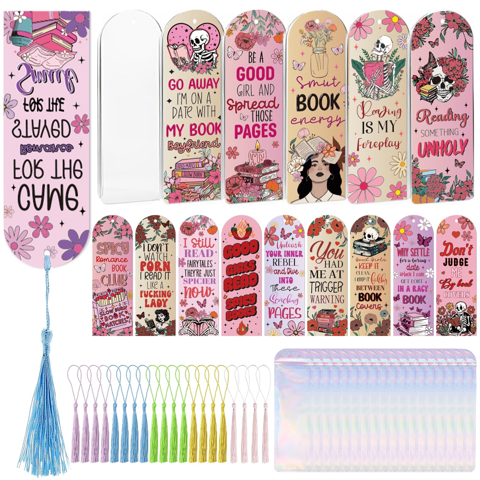 Photo 1 of Dazoratix Dark Romance Acrylic Bookmarks - 60 Pcs Smut Blanks Bookmark Making Kit with Tassels Funny Spicy Clear Pink Bulk UV DTF Transfer Stickers for Book Lovers Women Girls Reading DIY Crafts Gifts