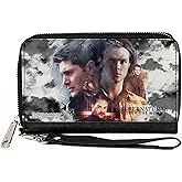 Supernatural Wallet, Zip Around, Supernatural 4-Character Collage in Clouds Grays/Sepia, Vegan Leather
