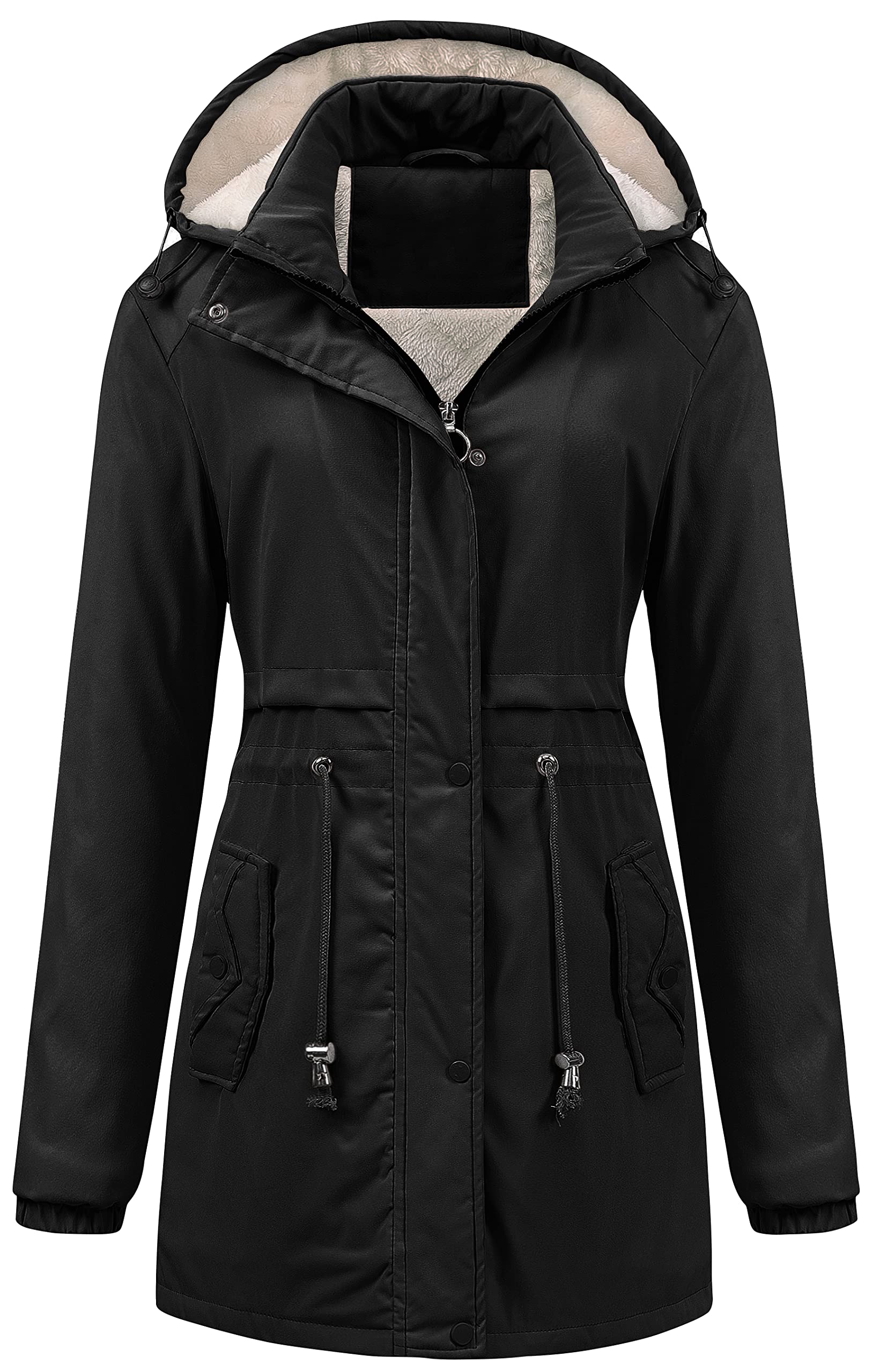 Photo 1 of Chrisuno Women's Lightweight Thicken Puffer Coats Warm Parka Padded Winter Hooded Insulated Jacket Overcoat Black XL