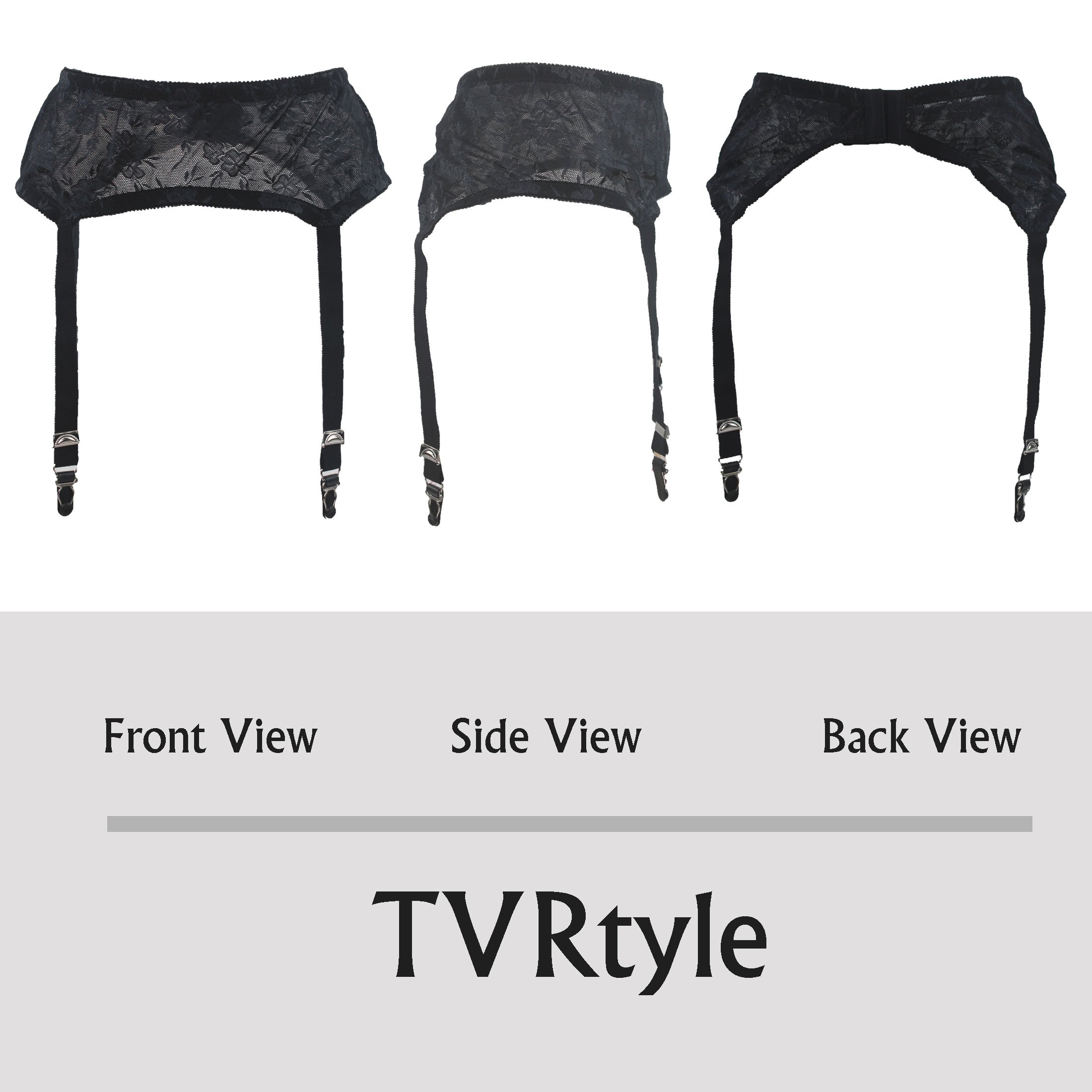 TVRtyle Women's Mysterious Sexy Black 4 Vintage Metal Clips Garter Belts for Stockings