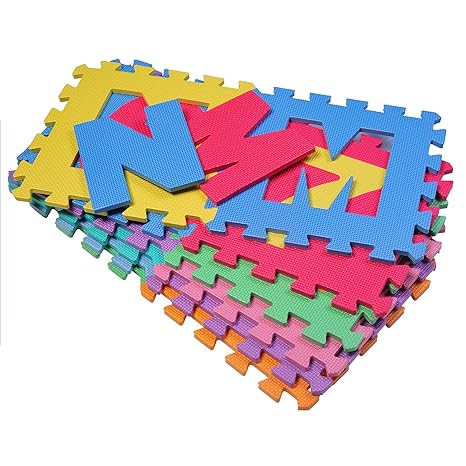 HOMCOM Puzzlematte Spielmatte Spielteppich Puzzle Alphabet Fraktalbild mit Zahlen und Buchstaben Rutschfest Harmlos für Babie