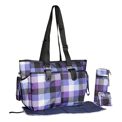 My Milestones Diva Tote Baby Diaper Bag/Mothers Bag - Lavender Checks