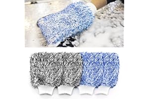 ROUDJER Car Wash Mitt, Microfiber Wash Mitt Scratch, 4 Pack Microfiber Ultra Absorbent Non Scratch Car Wash Kit for Cars Moto