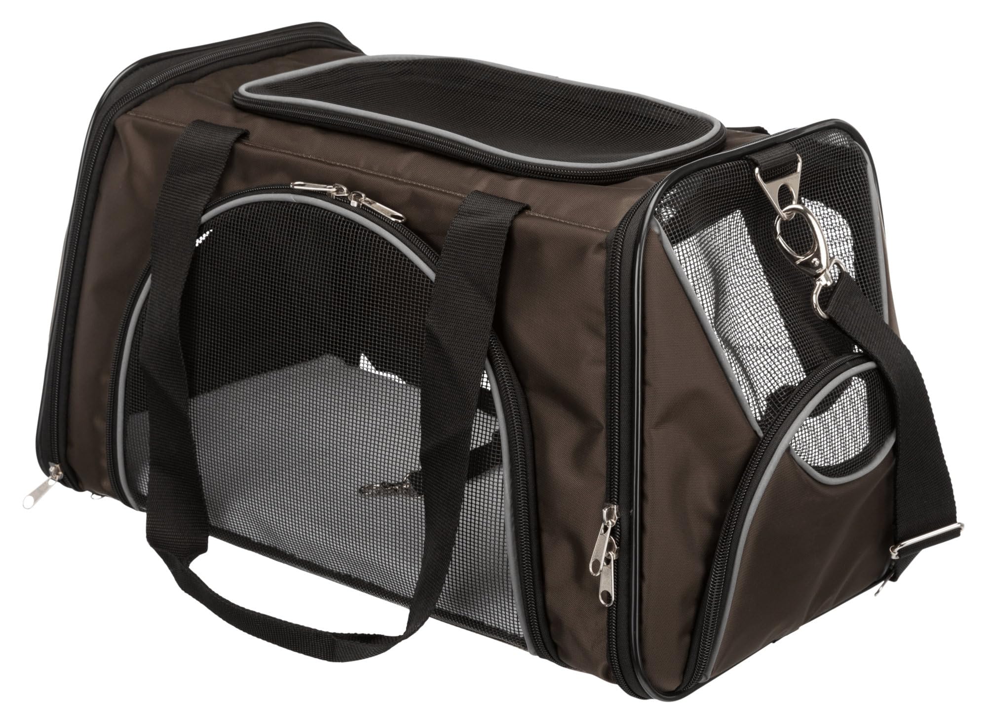 TRIXIE dog bag Joe - front and top openings - detachable shoulder strap - integrated short leash - padded base - reflective elements - 28 × 28 × 47 cm - up to 10 kg - 28847