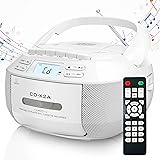 Greadio CD Player Boombox Cassette Player Combo with Bluetooth,AM/FM Radio,Stereo Sound with Remote Control,AUX/USB Drive,Tap