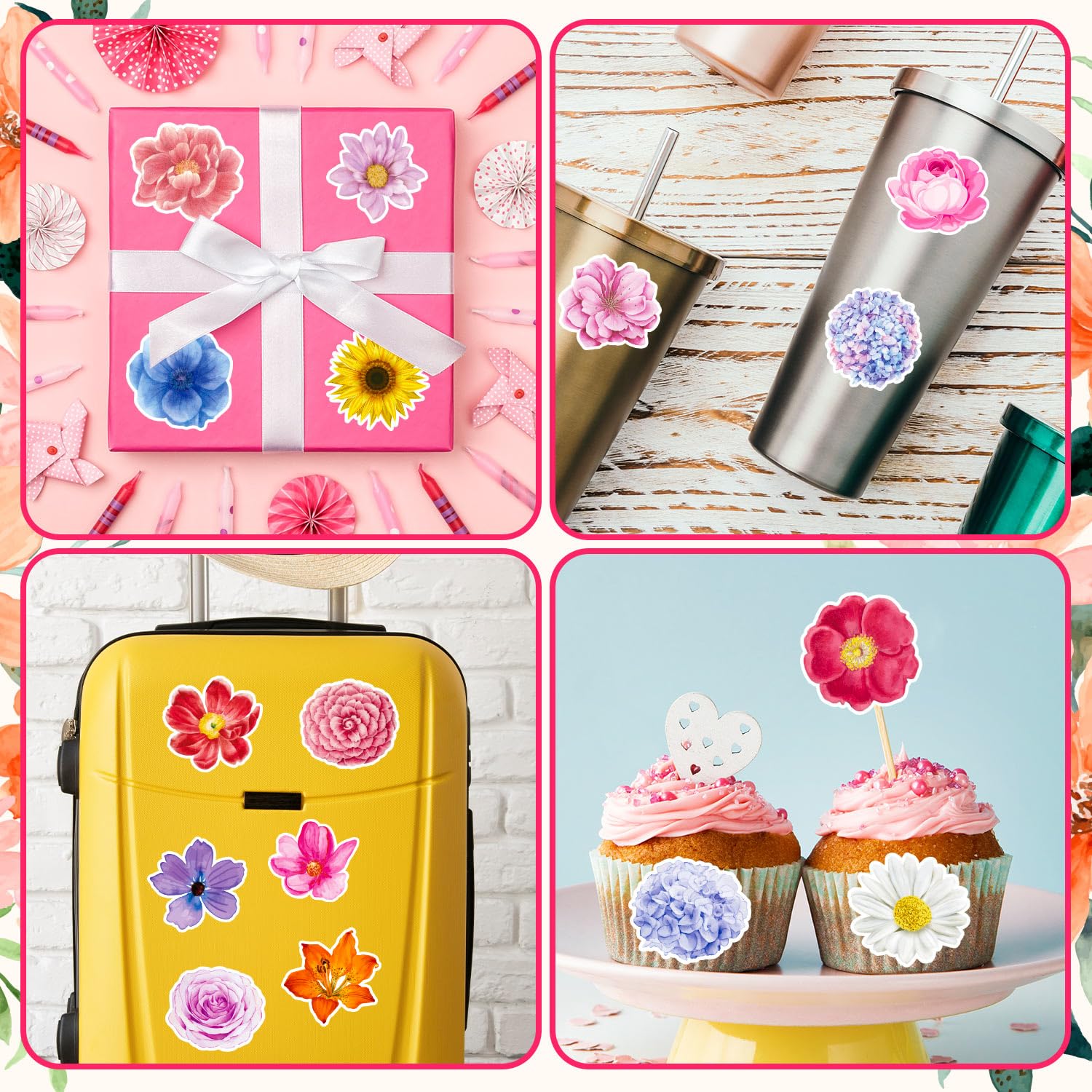 1200Pcs Flower Stickers, Flower Stickers Roll for Kids, Flower Roll Sticker for Scrapbooks, Water Bottle, Present Boxes Decorations(16 Styles)