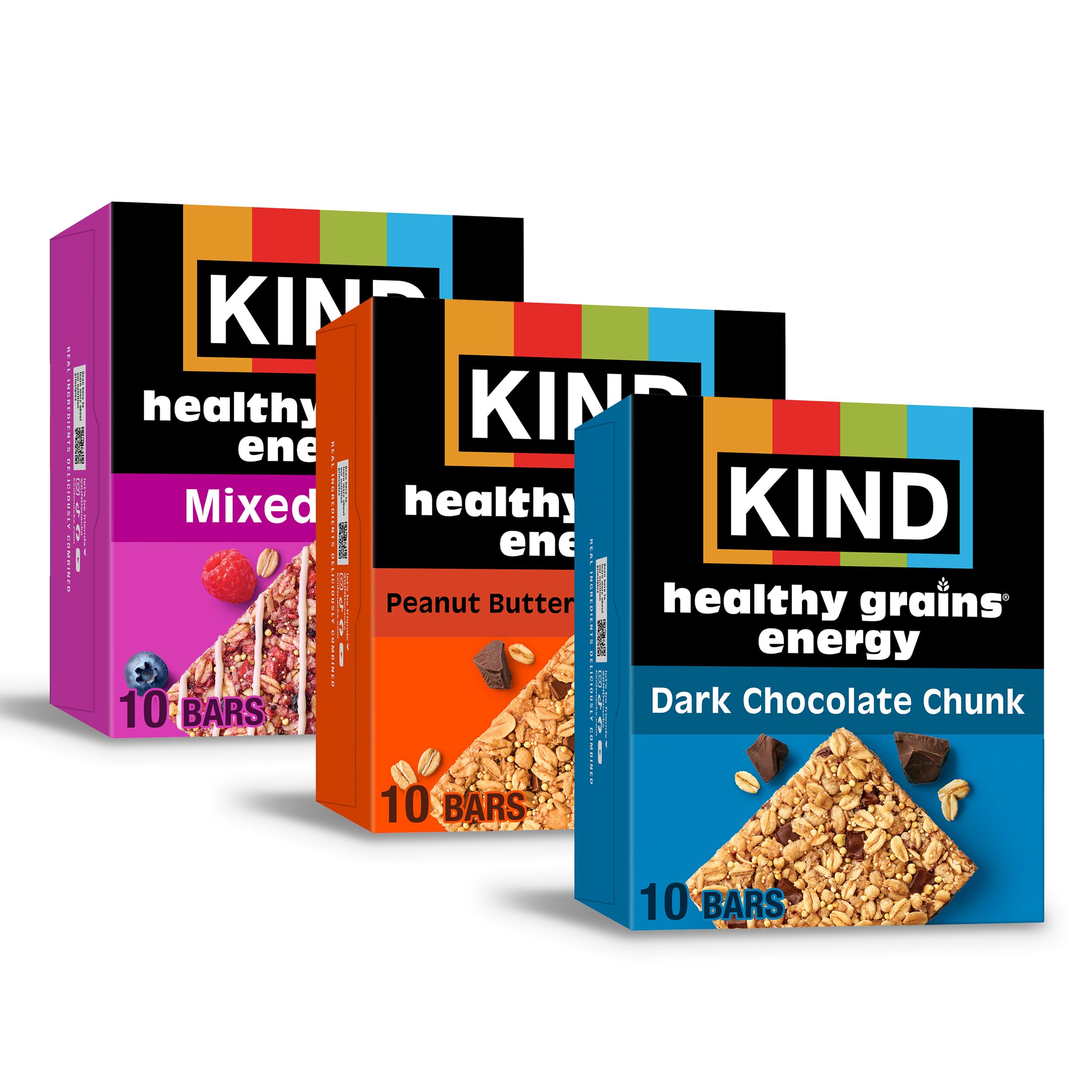 Photo 1 of *12/5/2025* KIND Healthy Grains Energy® Bars 30ct Variety Pack, Dark Chocolate Chunk, Peanut Butter Dark Chocolate, and Mixed Berry, 18-21g Whole Grains, Made with Super Grains, Gluten Free Snacks