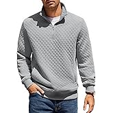 COOFANDY Mens Quarter Zip Pullover Quilted Sweatshirt Knit Long Sleeve Mock Neck Sweater Polo with Pocket