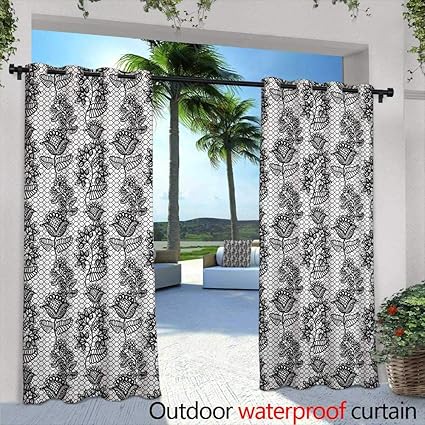 Amazon Com Loveeo Black And White Sliding Door Curtain Lace