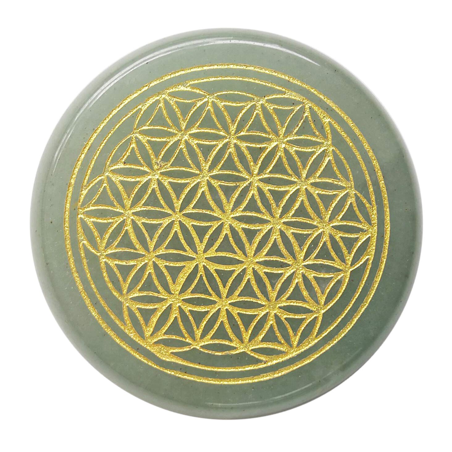 Lovionus89 Natural Green Aventurine Flower of Life Engraved Healing Crystal Chakra Balancing and Positive Energy Generator Palm Pocket Stone