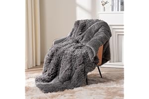 Topblan Faux Fur Weighted Blanket 12lbs, Shaggy Fuzzy Weighted Throw Blanket with Premium Sherpa Fleece, Warm and Cozy Twin Bed Blanket to Help with Better Sleep, 48x72 inches Grey