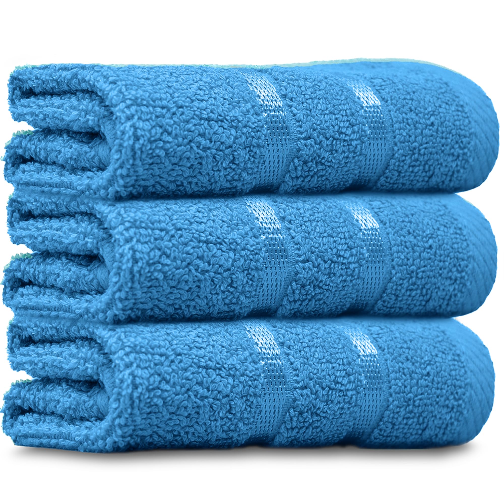 Towelogy® Luxury Egyptian Cotton Face Cloth Flannel Fingertip Towels Set 500 GSM Supersoft and Highly Absorbent Washcloths 30x30 cm (Pack 3, Teal Blue)