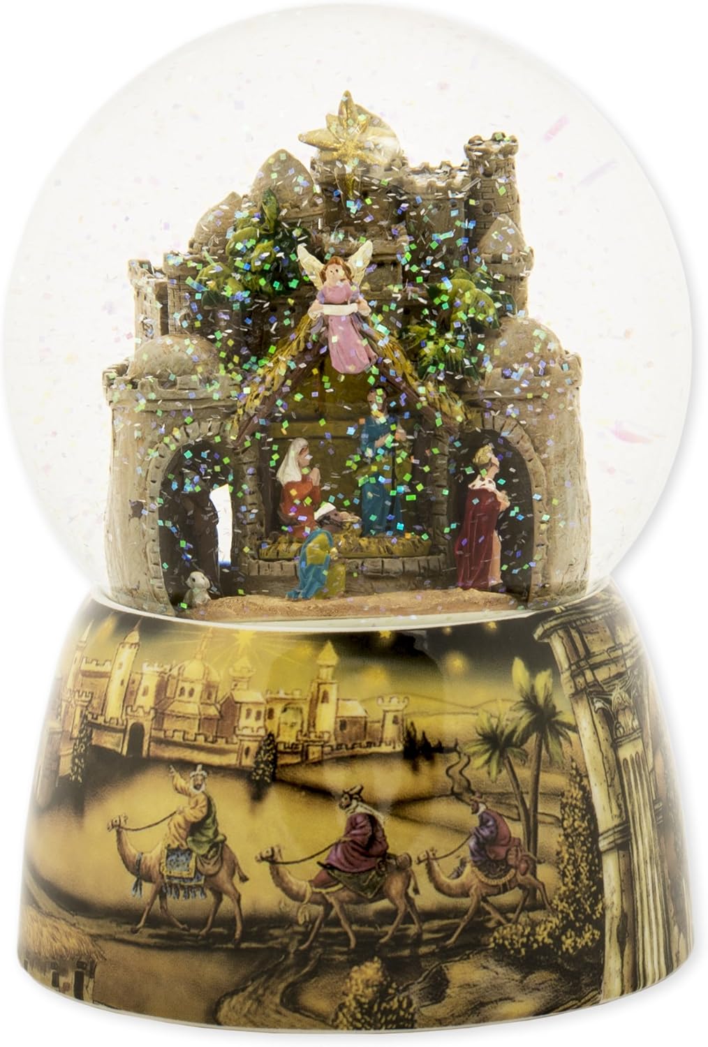 Snow Globes - Nativity Town 100MM Musical Christmas Glitterdome Plays Tune O Little Town of Bethlehem