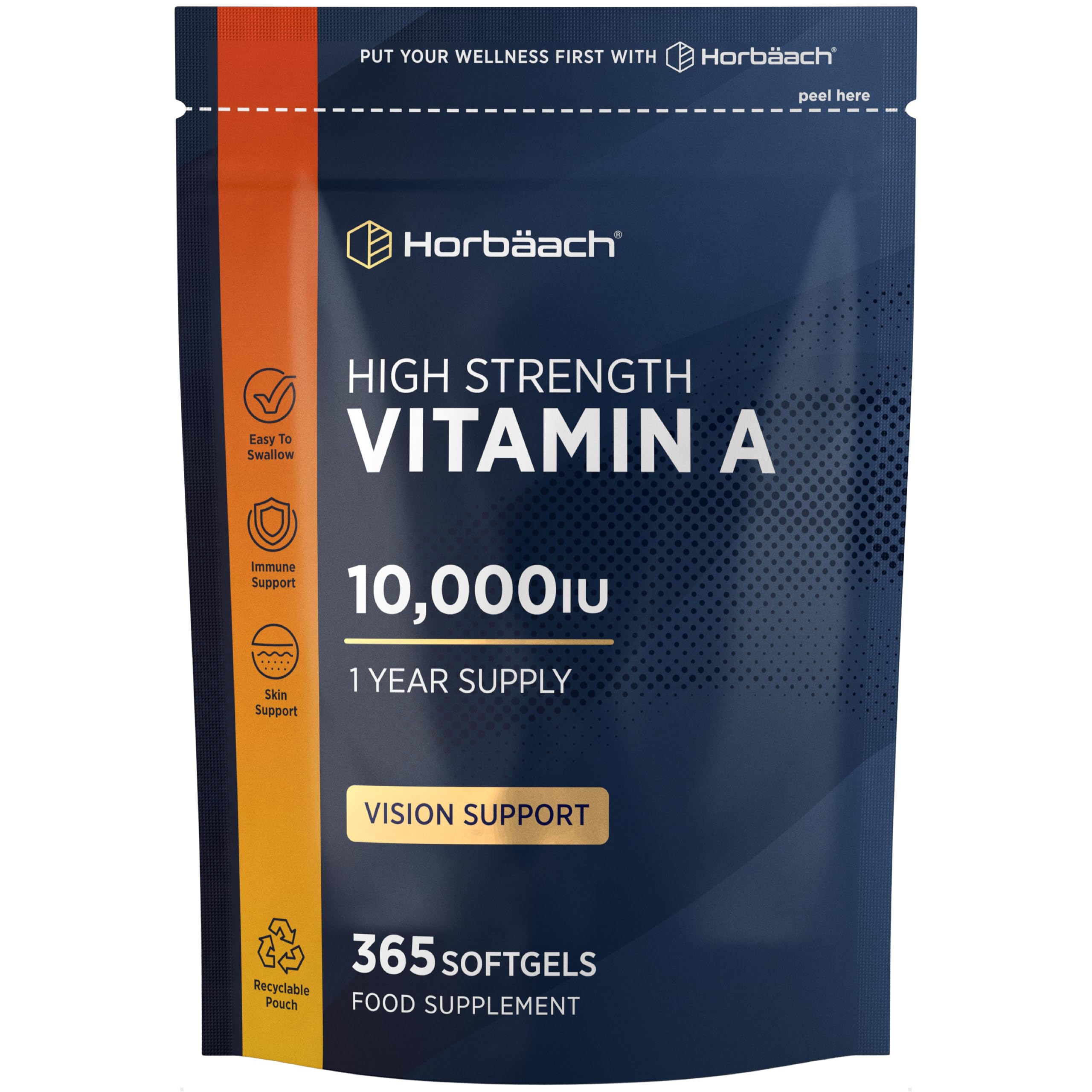 Vitamin A Supplement 10,000iu | 365 Count (1 Year Supply) | High Strength Vitamin A 3000ug as Retinyl Palmitate | Tablet Alternative for Adults | By Horbaach