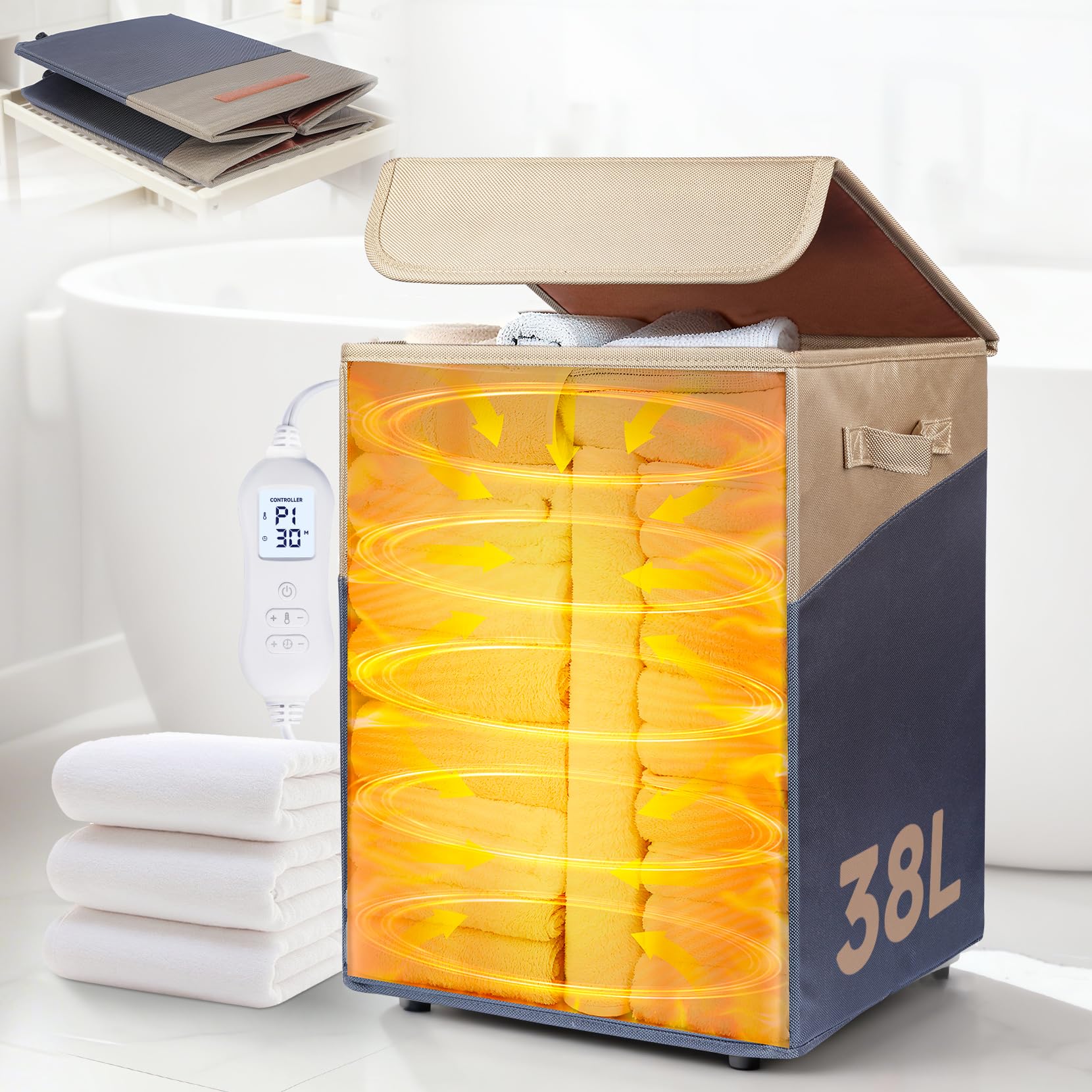 Photo 1 of 38L Foldable Towel Warmer Bucket - Large Capacity for Bathroom, Spa, Oversized Towels & Blankets | 4 Heating Modes, Auto Shut-Off (30/60/90 Min) | Ideal for Robes, Pajamas & Housewarming Gifts