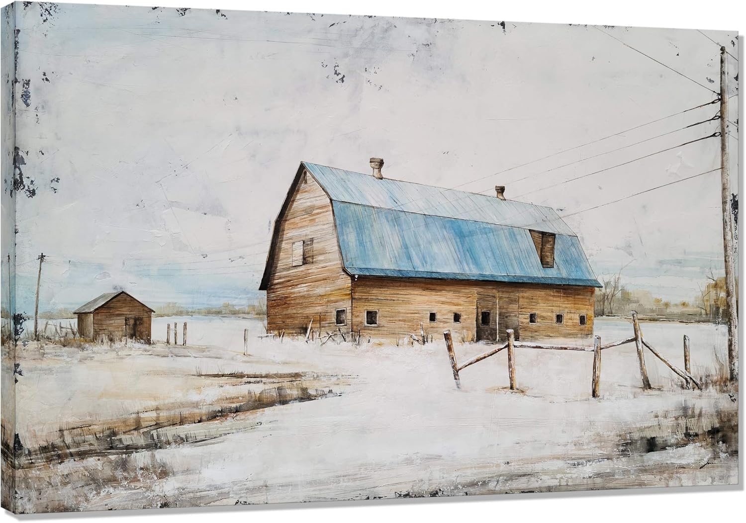 Paintings - Yihui Arts Farmhouse Canvas Wall Art Hand Painted Light Blue and White Paintings Modern Abstract Rustic Pictures Artwork for Living Room Bedroom Bathroom Decor