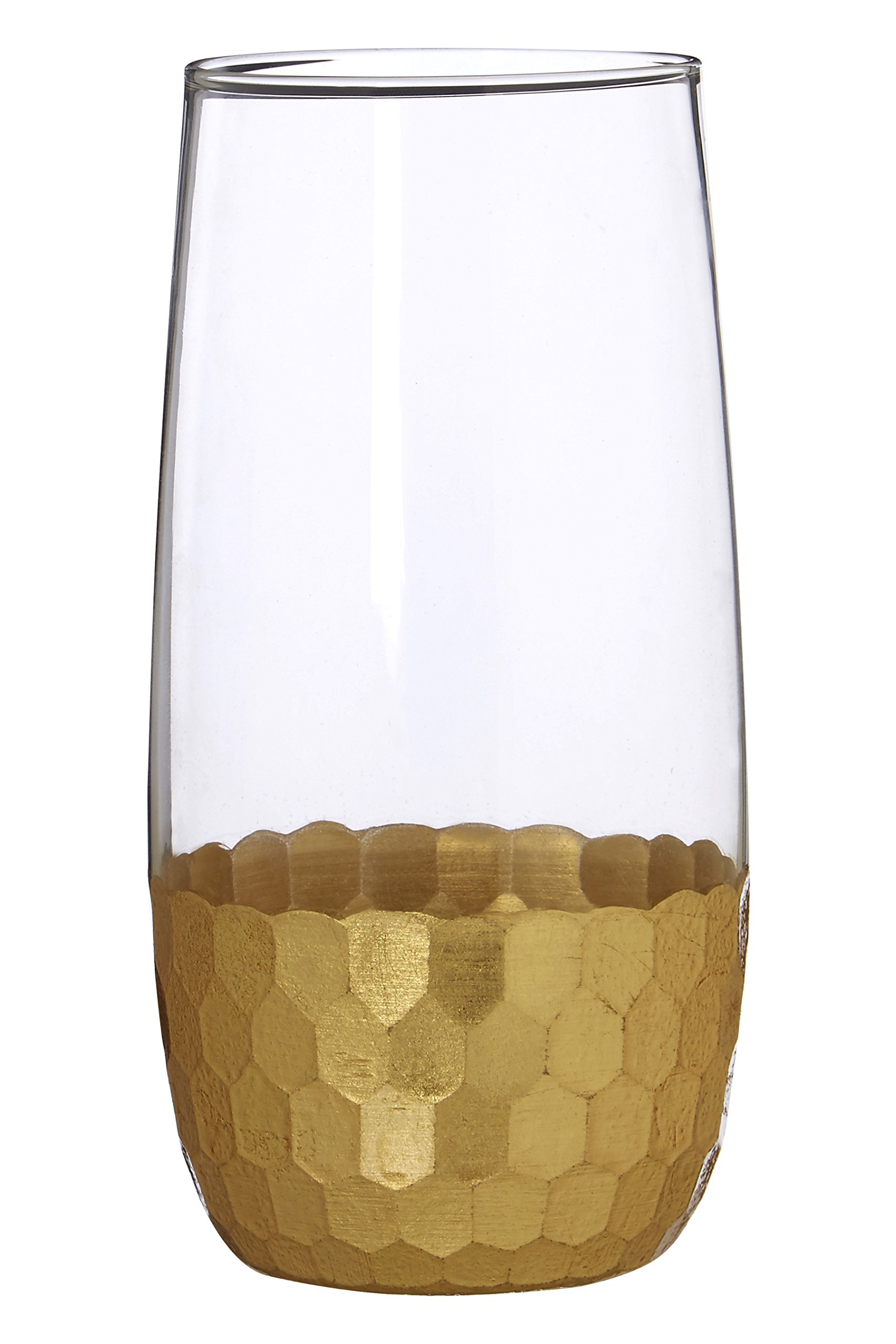 Premier Housewares Astrid High Ball Glasses, Gold, 7 x 7 x 15 cm, Set of 4
