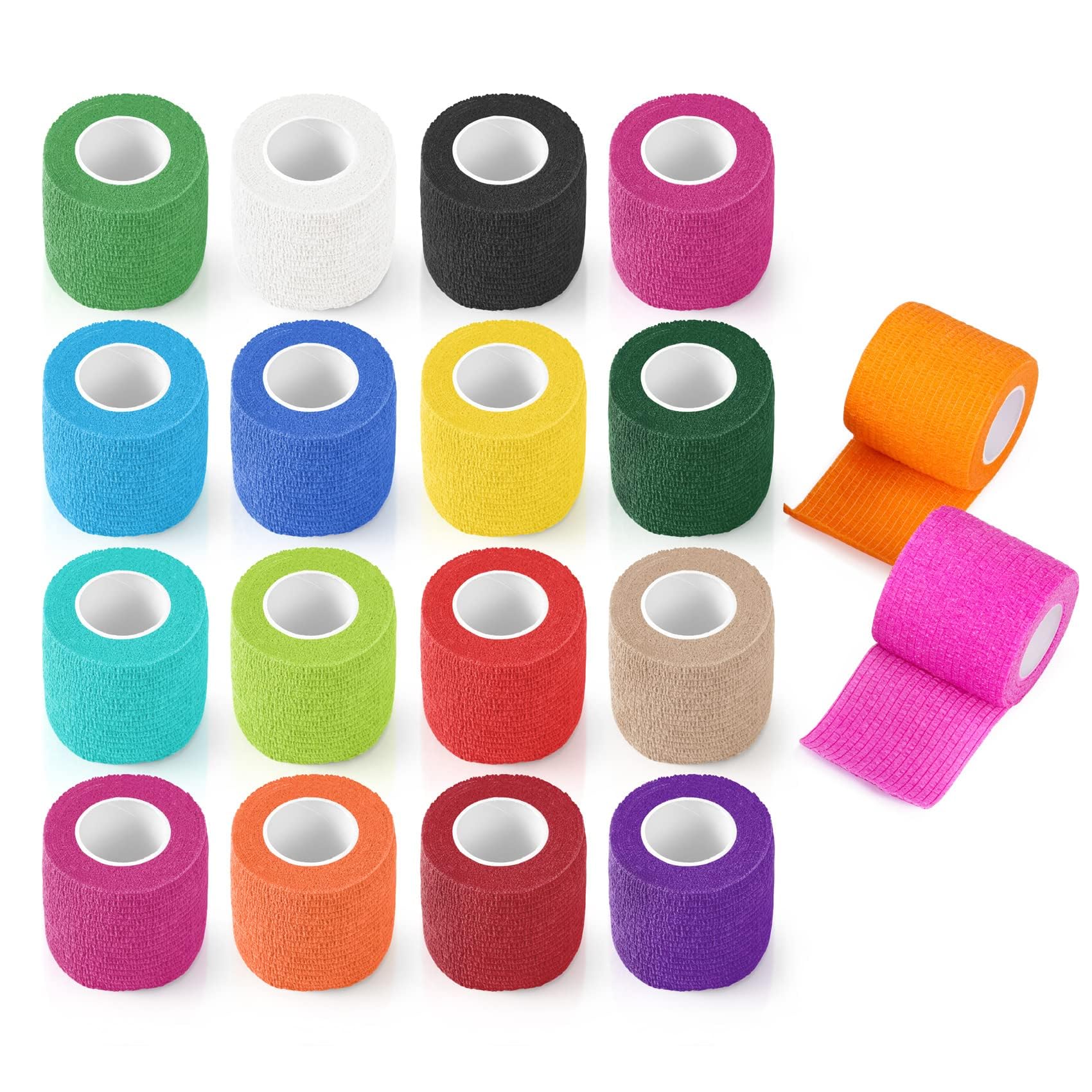 Tattoo Grip Cover 18Pcs, Tattoo Grip Tape 2'' x 5Yards, Self Adherent Cohesive Bandages for Ankle Sprains, Wrist Swelling &Tattoo，Mix Colors